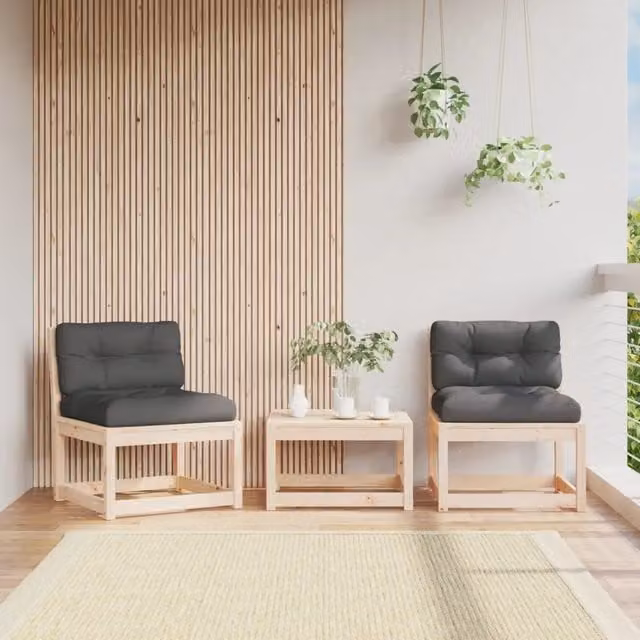Set di 2 Divani da Giardino vidaXL in Legno di Pino con Cuscini Grigio Antracite – 1