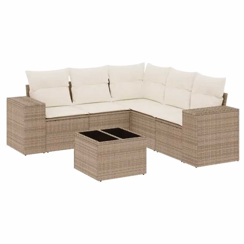 Set Divano da Giardino a L vidaXL in Polyrattan con Cuscini Beige e Tavolino da Esterno 6 pz – 2