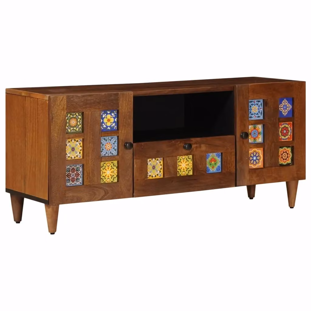 Mobile TV moderno vidaXL in legno di mango massello color noce L/P/H: 105 x 33 x 46 cm – 2