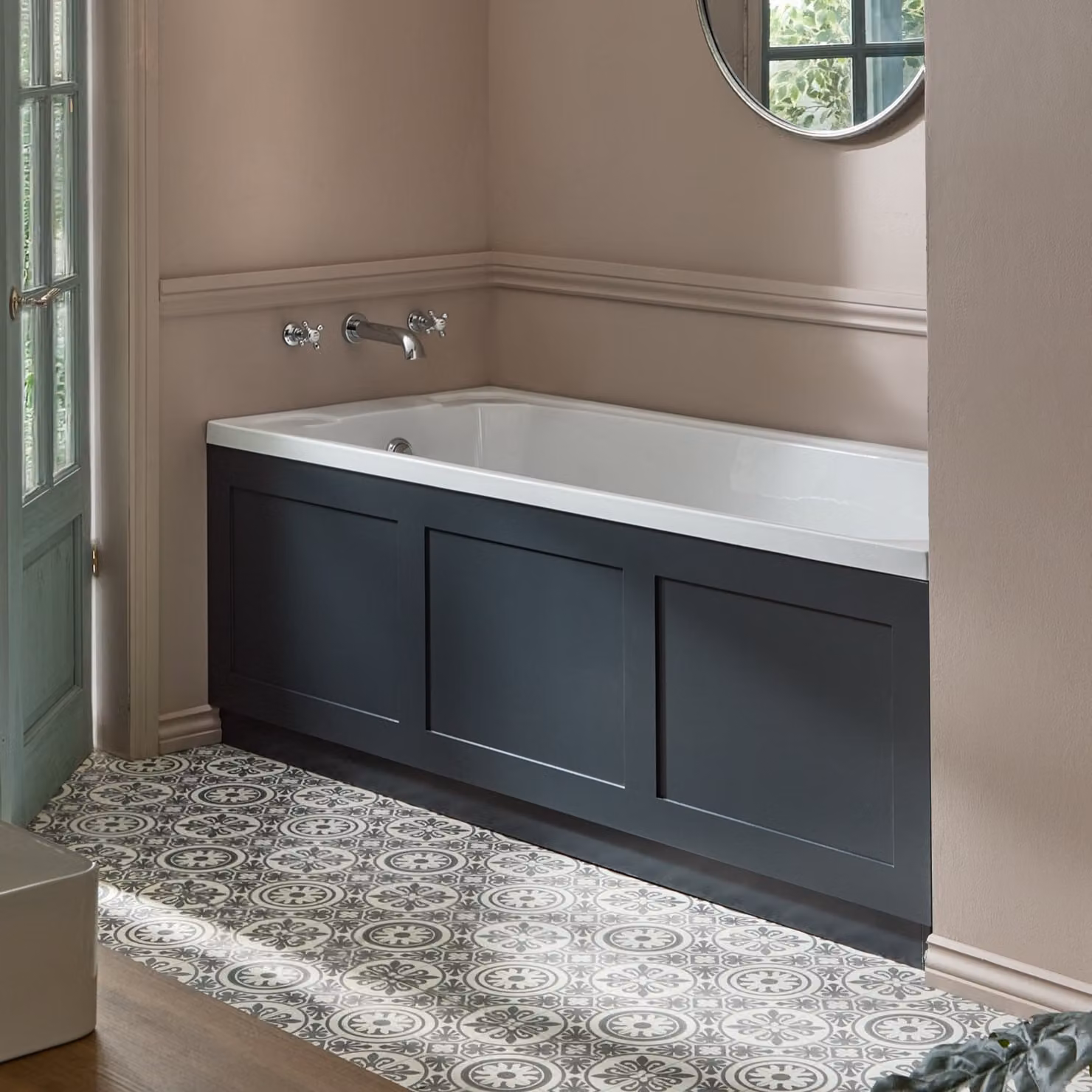 Vasca da Bagno Tradizionale Art Deco - Grigio Nero -  1700mm x 750mm - con Pannello Frontale - Richmond