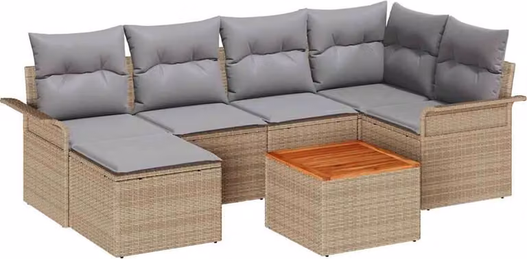 Set Divano da Giardino con cuscino 7 pcs Beige polyrattan