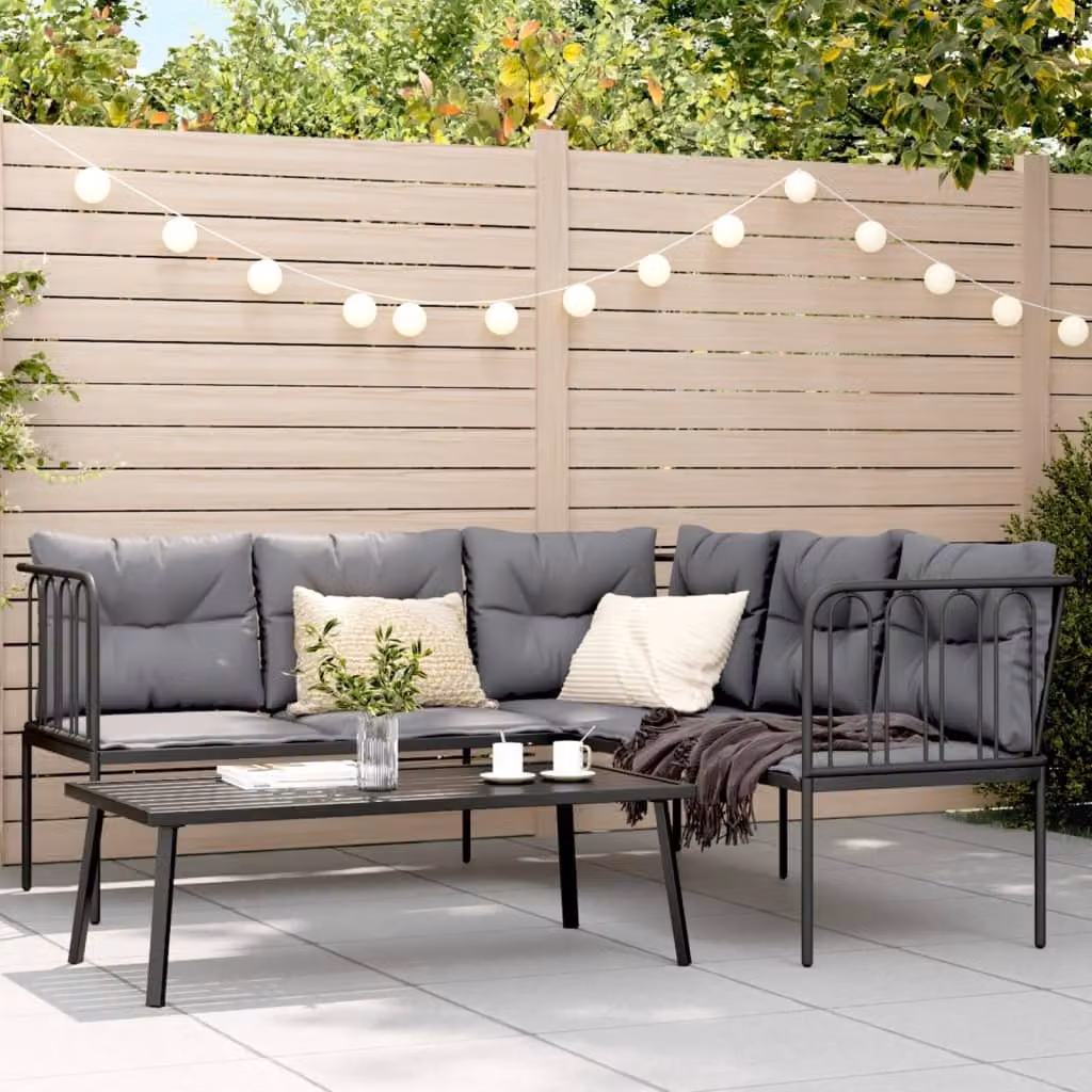 Maison Exclusive - Set divani da giardino con cuscini Nero Acciaio e Textilene