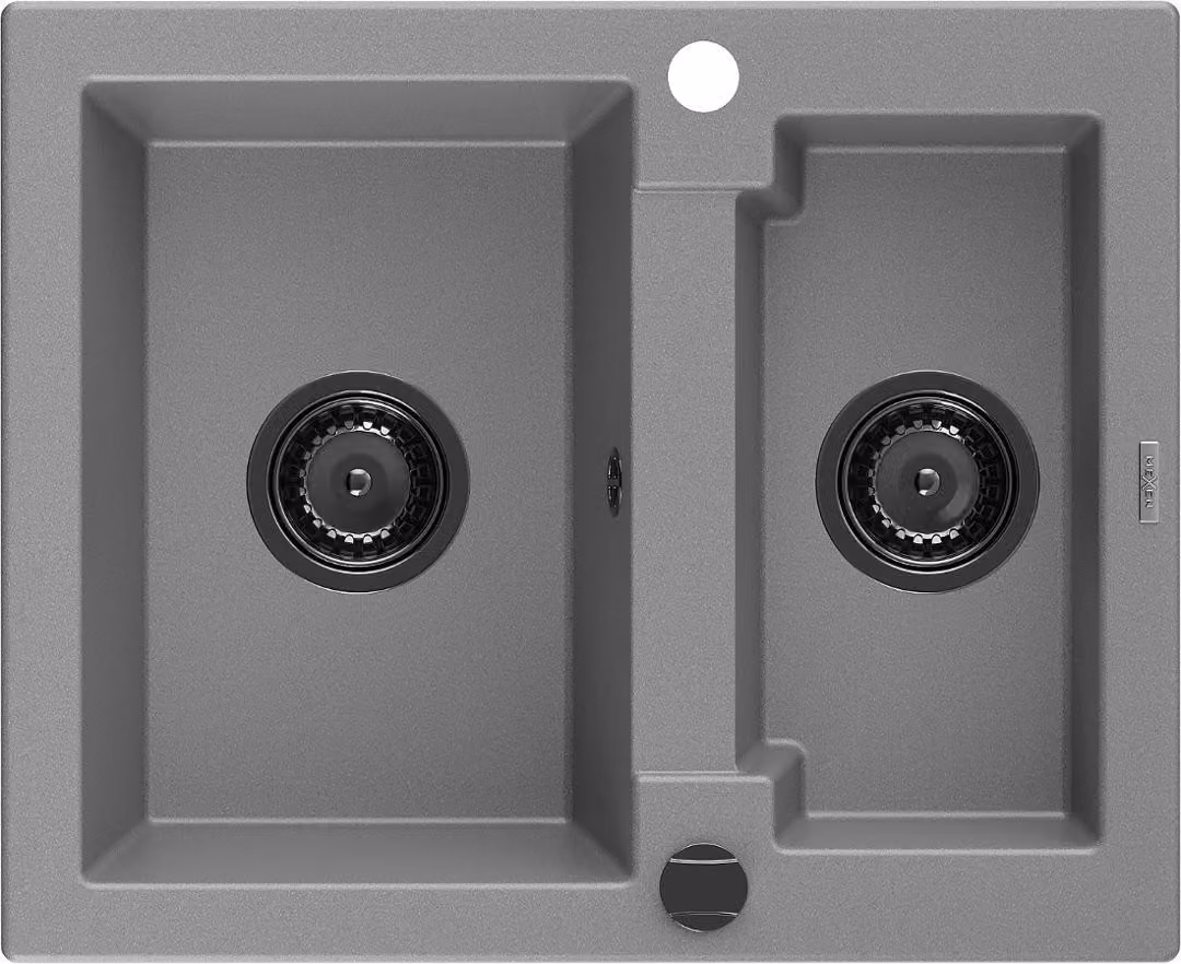 Mexen Carlos lavello in granito 1,5 vasche 582 x 475 mm, grigio, sifone nero - 6518581500-71-B