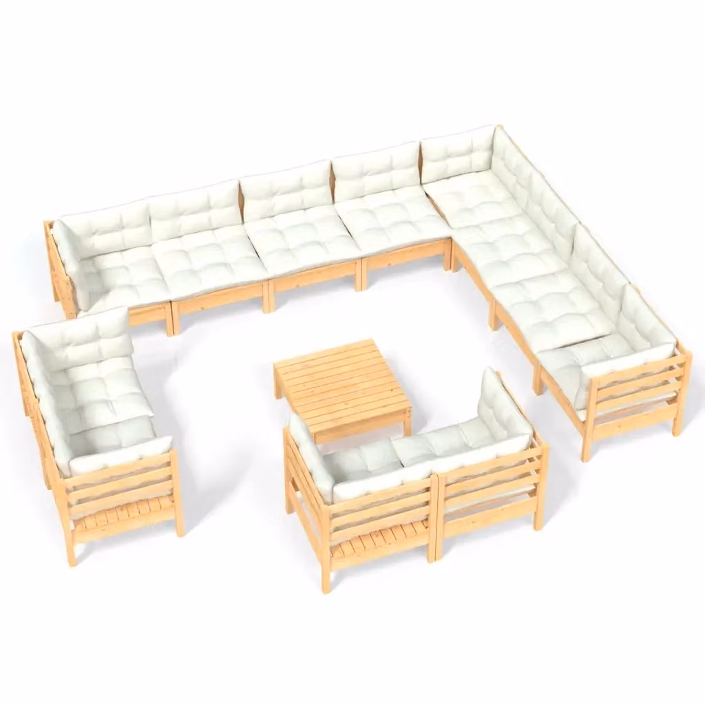 Set di Divani da Giardino vidaXL a Forma di U in Legno di Pino Massello con Cuscini Beige 13 Pezzi – 2