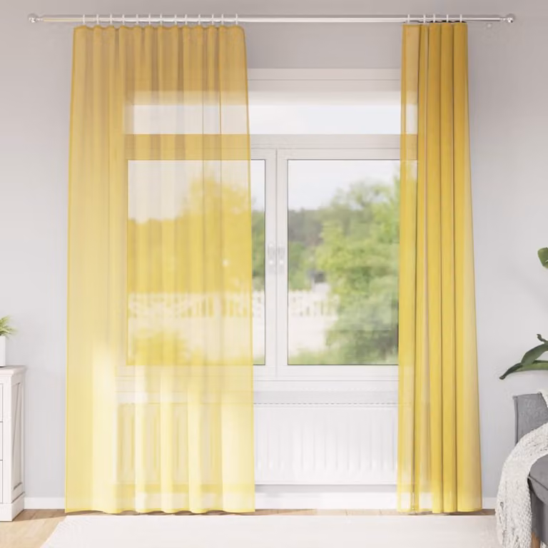 Set di 2 tende in voile semi-trasparenti vidaXL gialle con tasche per asta in poliestere