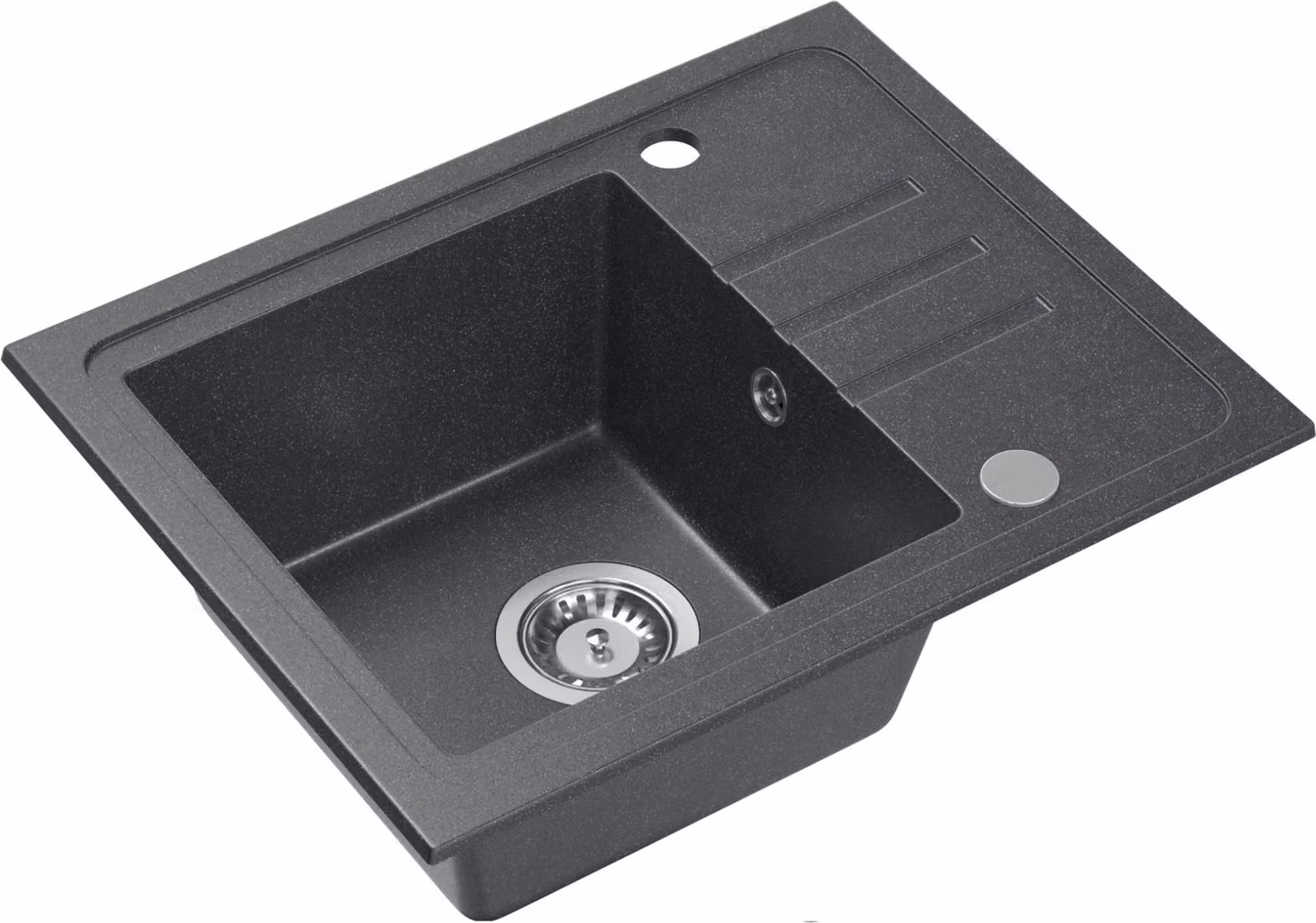 VBChome Lavello in granito nero 55 x 44 cm Lavello singolo da incasso Maculato Reversibile Lavello in granito Sifone Lavandino Lavelli da cucina