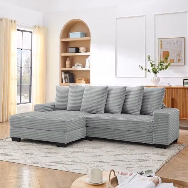 Divano angolare MIVRAY a 4 posti con chaise longue reversibile grigio, H 89 x L 256,5 x P 133,5 cm