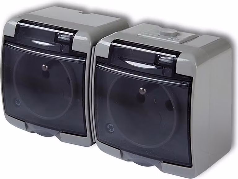 Presa doppia ermetica a superficie con morsettiera IP54 KARLIK Bianco cenere
