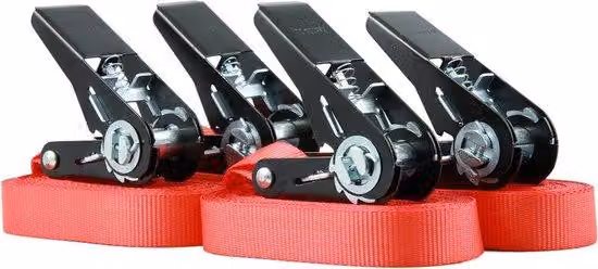Set di cinghie dentate e cavi metallici con 4 cavi in acciaio - Lunga durata garantita - Cavo standard - Lunghezza 6 metri - Sezione trasversale 25 mm - Colore rosso - secondo le norme - Capacità di carico fino a 900 kg -