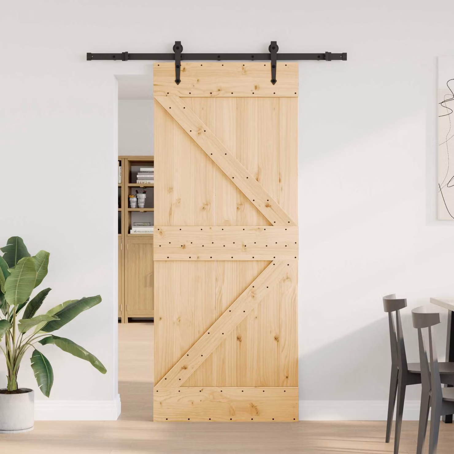 vidaXL Porta scorrevole NARVIK in legno e acciaio, Naturale e Nero, L: 85 cm, H: 210 cm