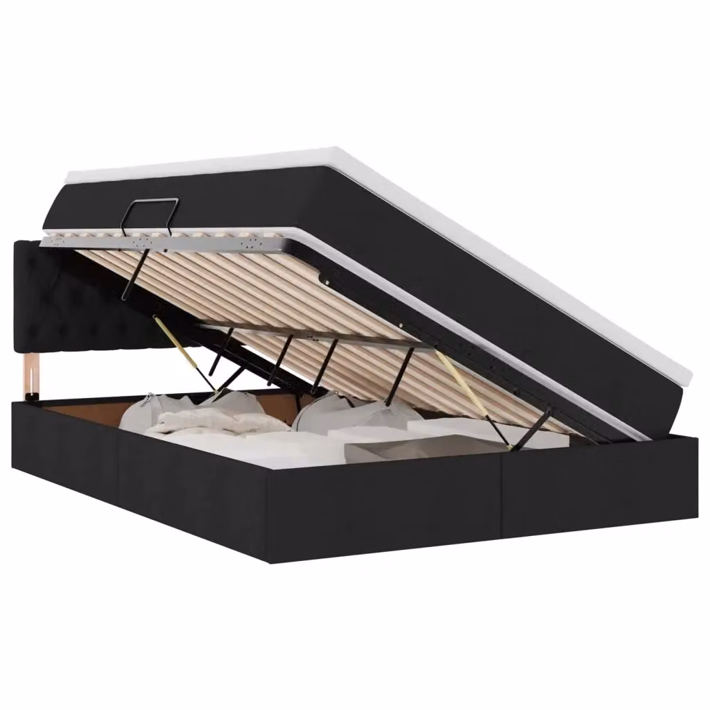 Letto con contenitore e illuminazione LED vidaXL, colore nero, in tessuto e legno, L/P/H: 140 x 200 x 104 cm – 2