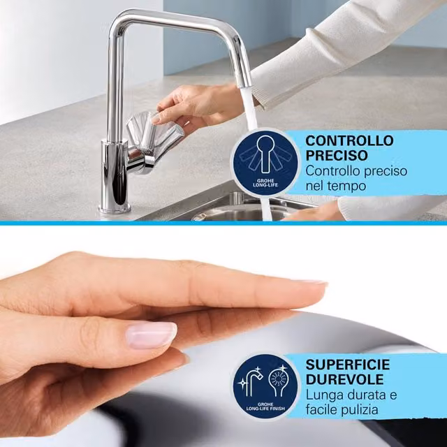 Miscelatore da cucina Grohe Start Edge con doccetta a C, colore argento lucido