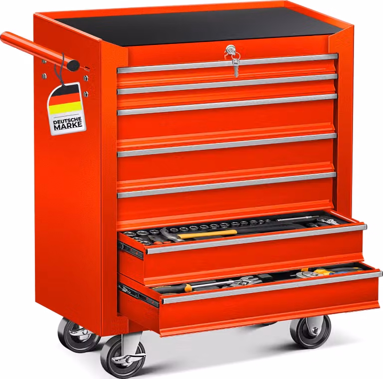 MASKO® Carrello da officina 7 cassetti, con serratura, in metallo massiccio, senza attrezzi