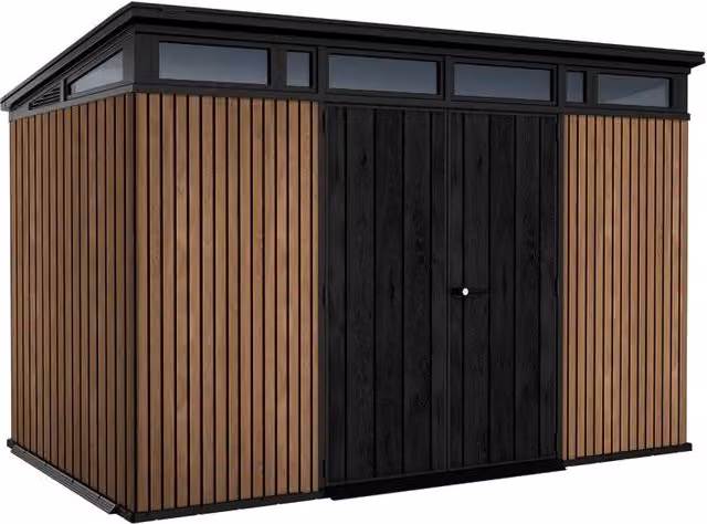 Casetta Box da Giardino Keter Signature Venetian Pent Effetto Legno Marrone e Antracite L: 340 cm, P: 218 cm, H: 226 cm