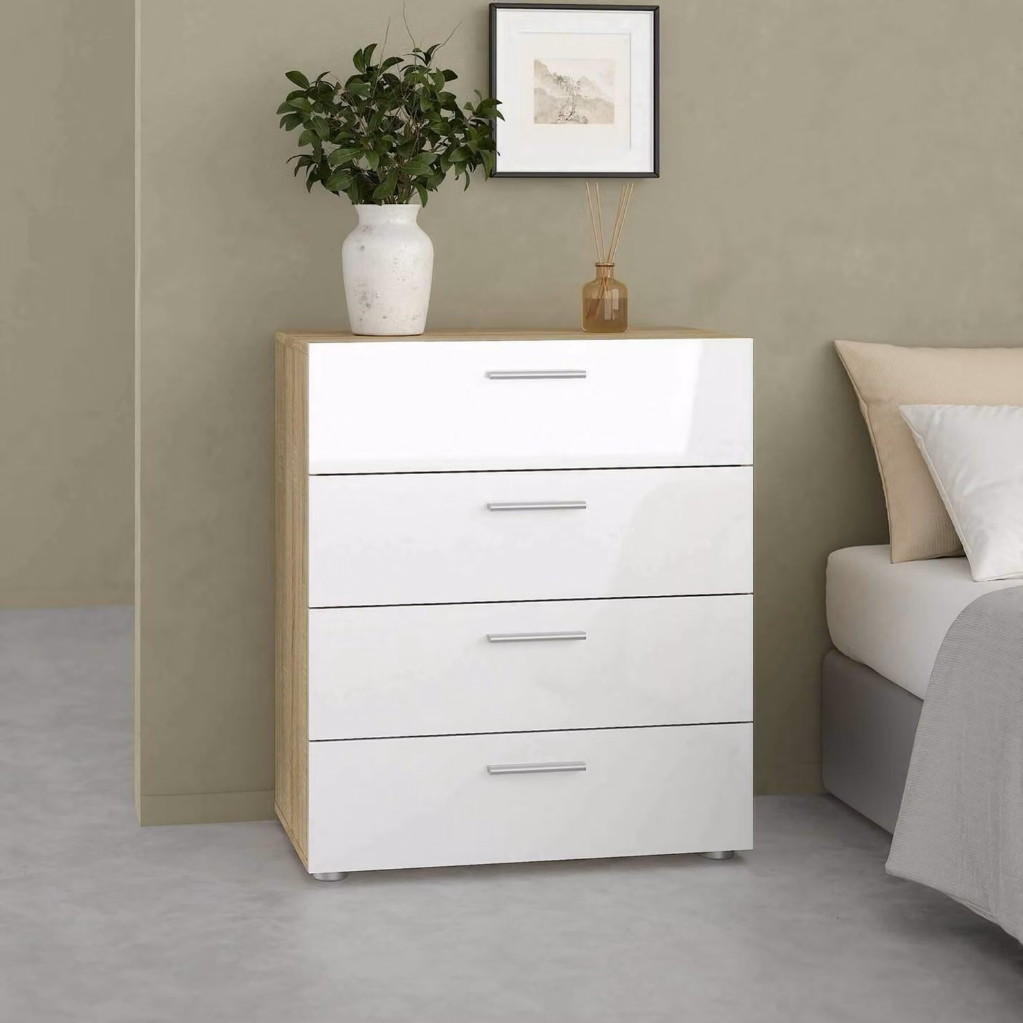 Dmora Cassettiera Asam 40.25x70x82h cm Marrone Quercia, 4 Cassetti Apertura Scorrevole