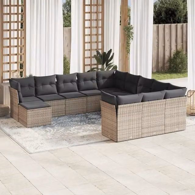 Set di divani da giardino VIDAXL in polyrattan grigio con cuscini, 12 posti