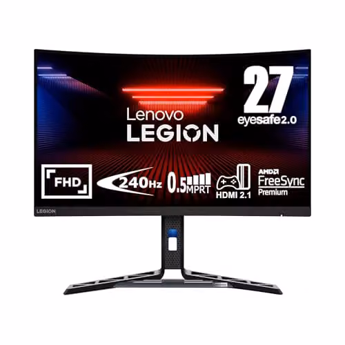 Lenovo Legion R27fc-30 - Display da gaming da 27" FHD curvo (VA, 240Hz, 0,5ms MPRT, HDMI + DP, Cavi DP, FreeSync, Altoparlanti) Regolazione in Inclinazione/Altezza/Rotazione/Girevole - Nero