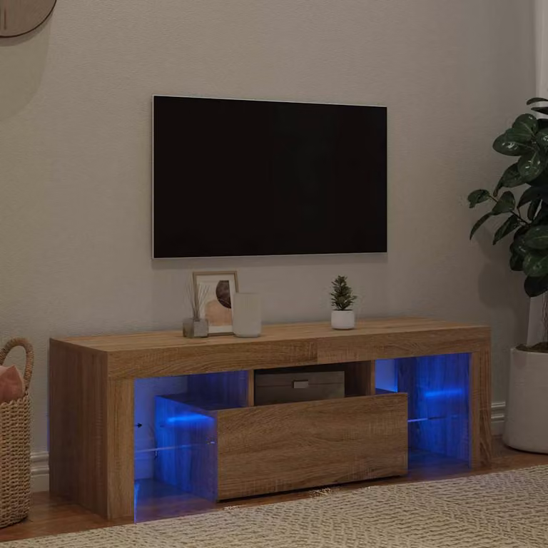 vidaXL Mobile Porta TV Moderno con Luci LED Integrate in Rovere Sonoma, L/P/H: 120 x 35 x 40 cm