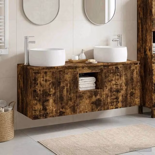 Set di Armadi da Bagno 3 pz Rovere Fumo 49,5 x 44,5 x 66 cm 3405722