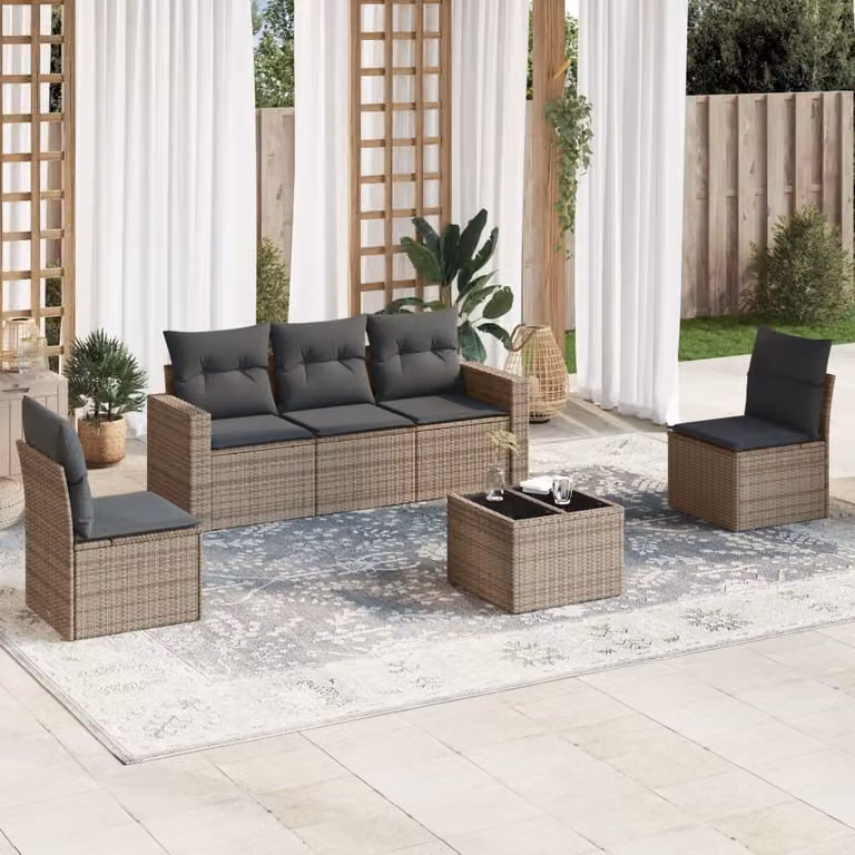 Maison Exclusive - Set Divano da Giardino 6 pz con Cuscini Grigio in Polyrattan