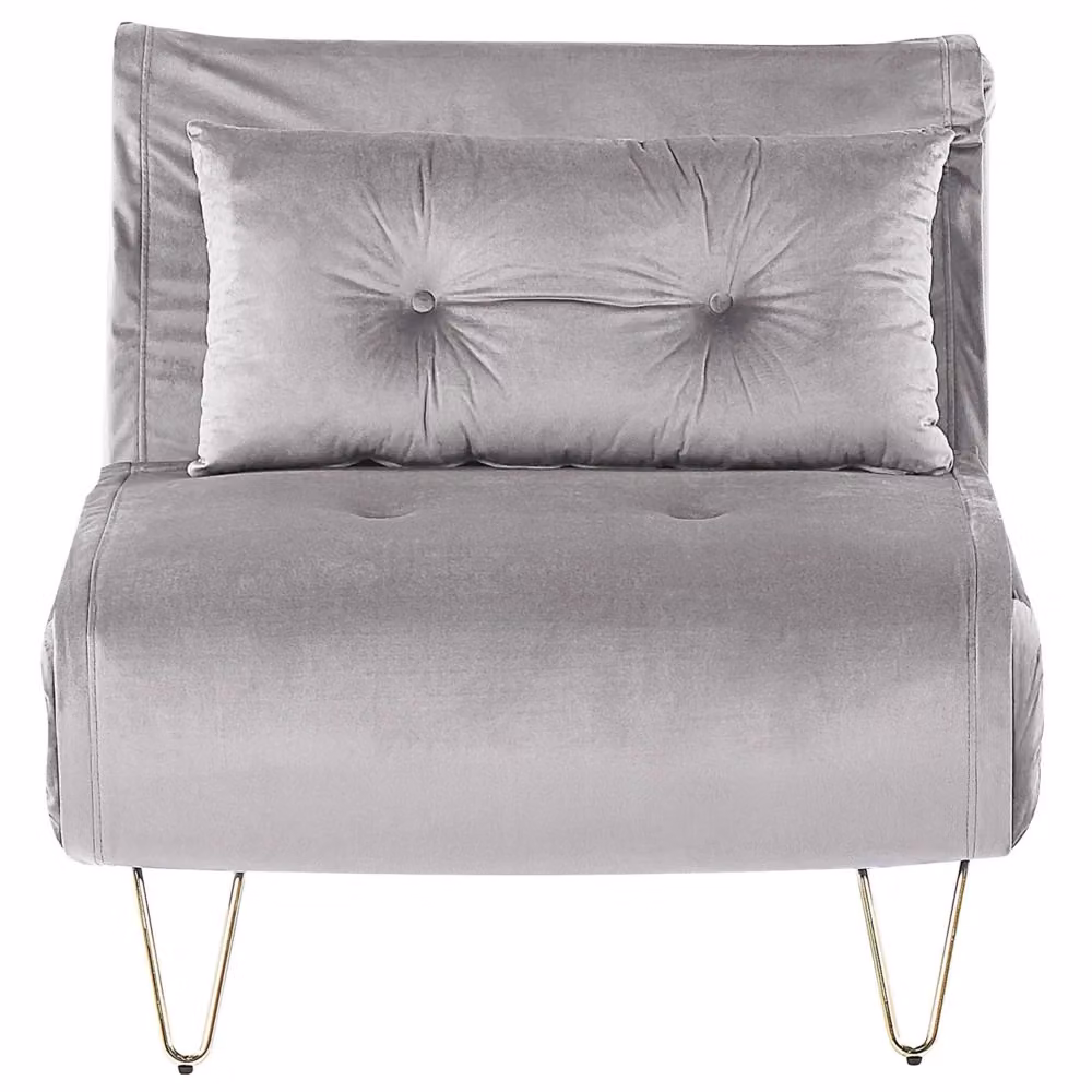 Divano letto pieghevole BELIANI in velluto grigio con gambe in metallo dorato e cuscino stile glamour – 2