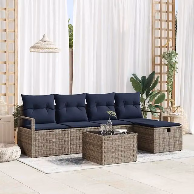 Set di divani 6 pz Grigio e Blu Navy polyrattan 3359174