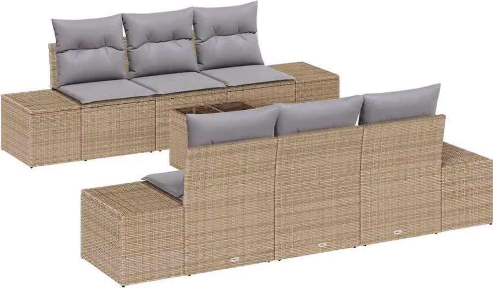 Set Divano da Giardino con cuscino 7 pcs Beige polyrattan