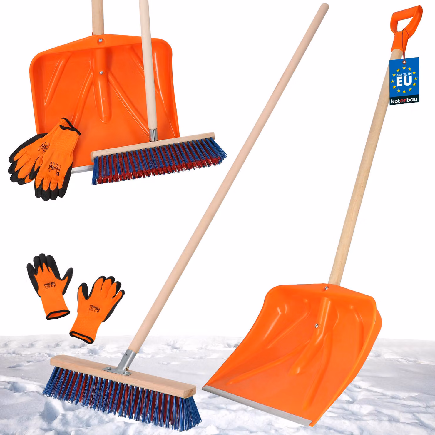 KOTARBAU® Set pala da neve con manico in legno 136 cm Scopa stradale 43 cm + guanti Pala da neve Spazzaneve Scopa da giardino con manico Pala da neve per esterni Manico in legno per auto per sgombero neve