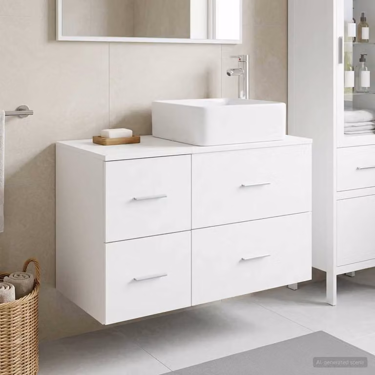 Set di mobili da bagno moderno vidaXL composto da mobile sottolavabo e pensile a parete in legno MDF bianco opaco