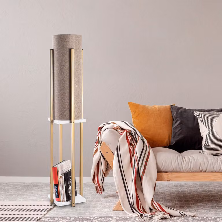 Opviq, 7134- 7134LMP, Bianco,Oro, Lampade da terra, 25 x 25 x 130 cm, Corpo in metallo