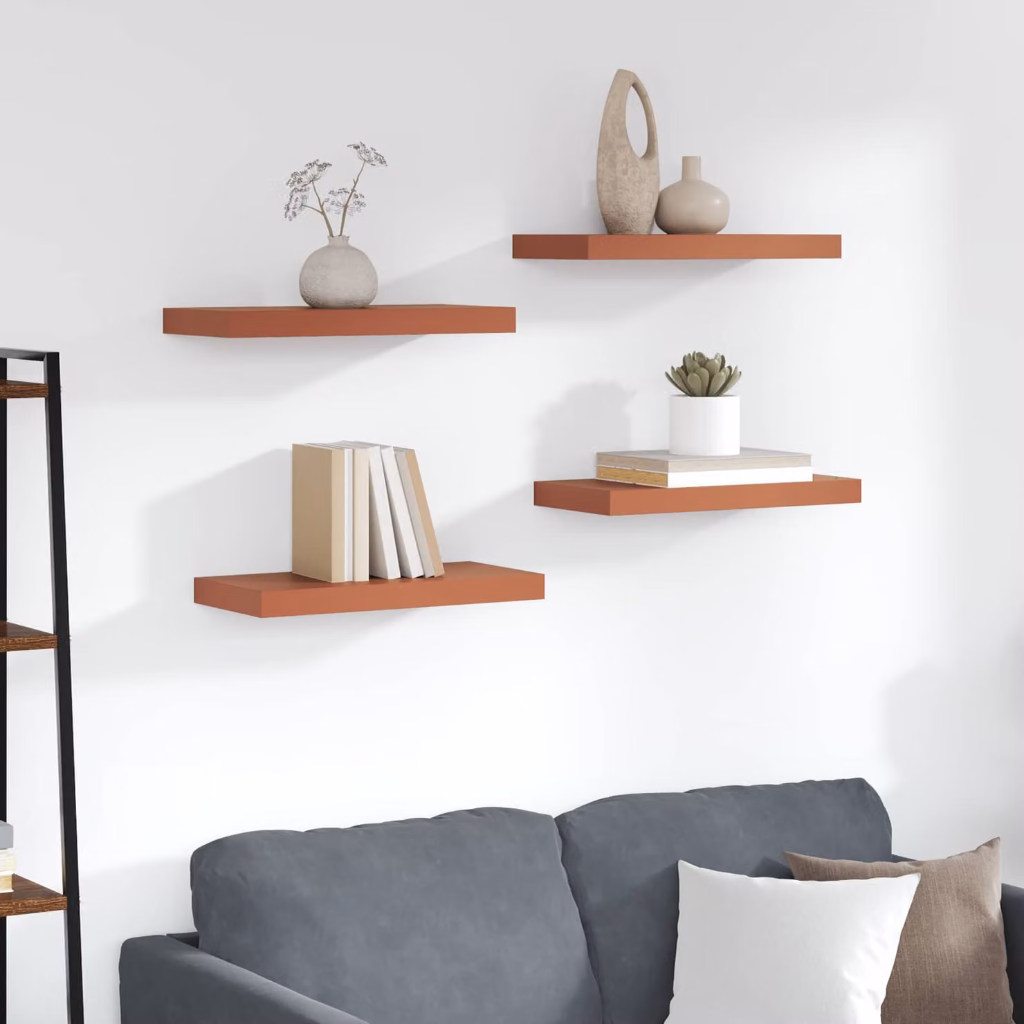 Set di 4 Scaffali da Parete vidaXL in MDF Rosso Opaco L 50 cm x P 23,5 cm x H 3,8 cm