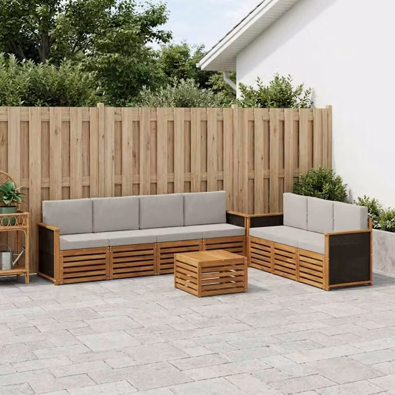 Set di divani da giardino vidaXL 8 pezzi in legno di acacia, colore Naturale e Grigio Chiaro