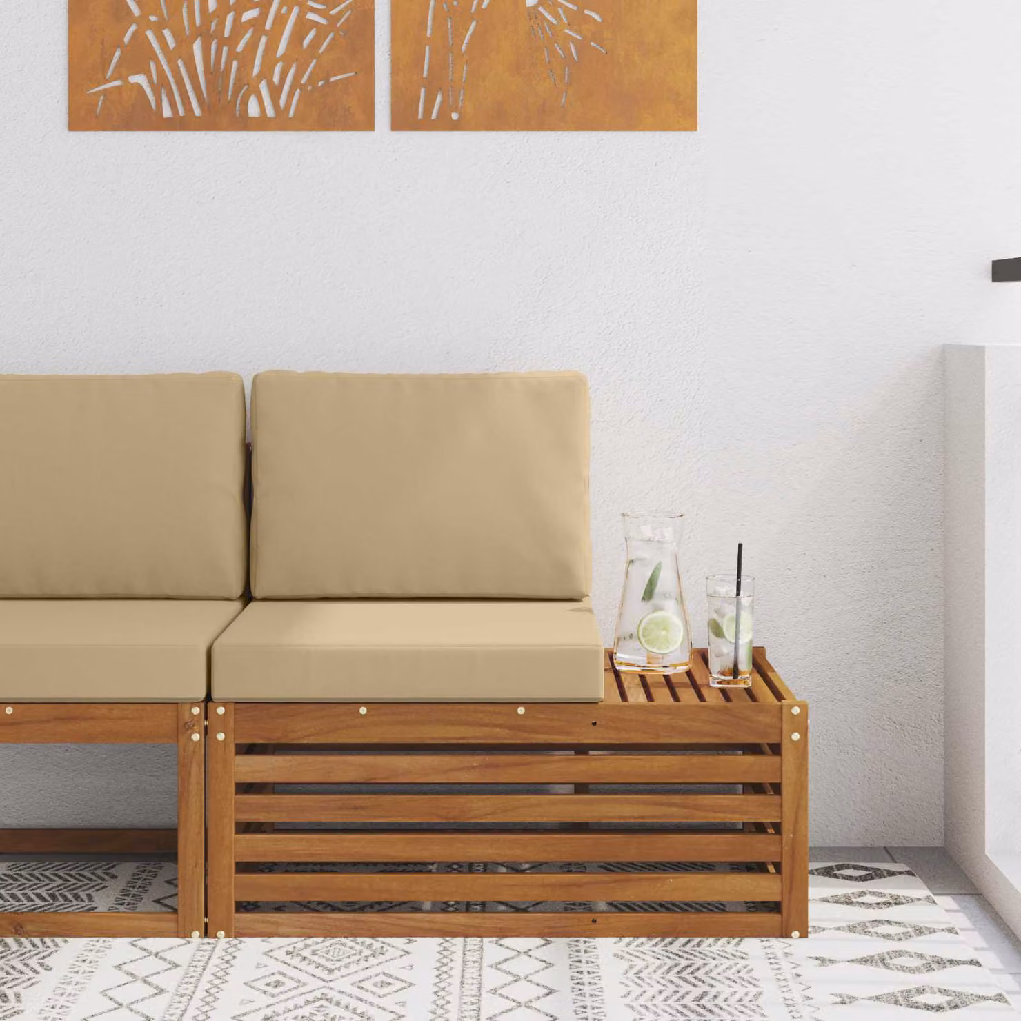 vidaXL Divano Esterno Moderno in Legno di Acacia con Cuscini, Marrone e Beige, L/P/H: 91 x 63 x 73 cm