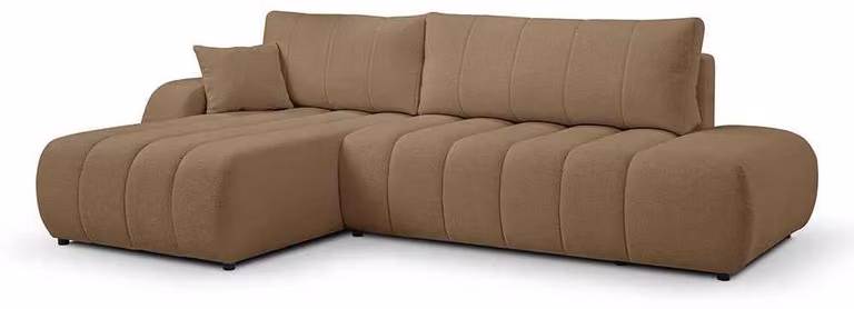 Divano angolare con funzione letto, modello Baloa, lato sinistro, color cognac