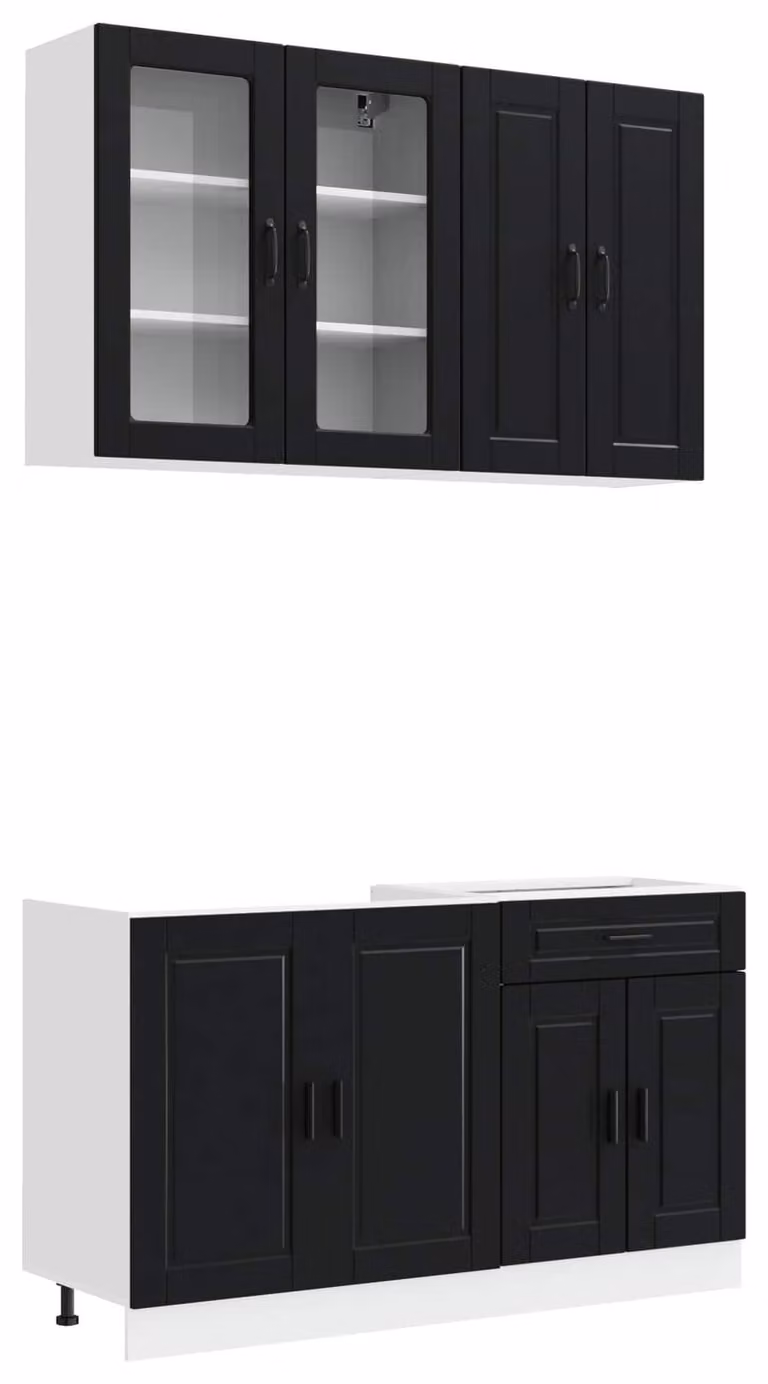Set di mobili da cucina PORTO, 4 pezzi, colore nero, legno ingegnerizzato