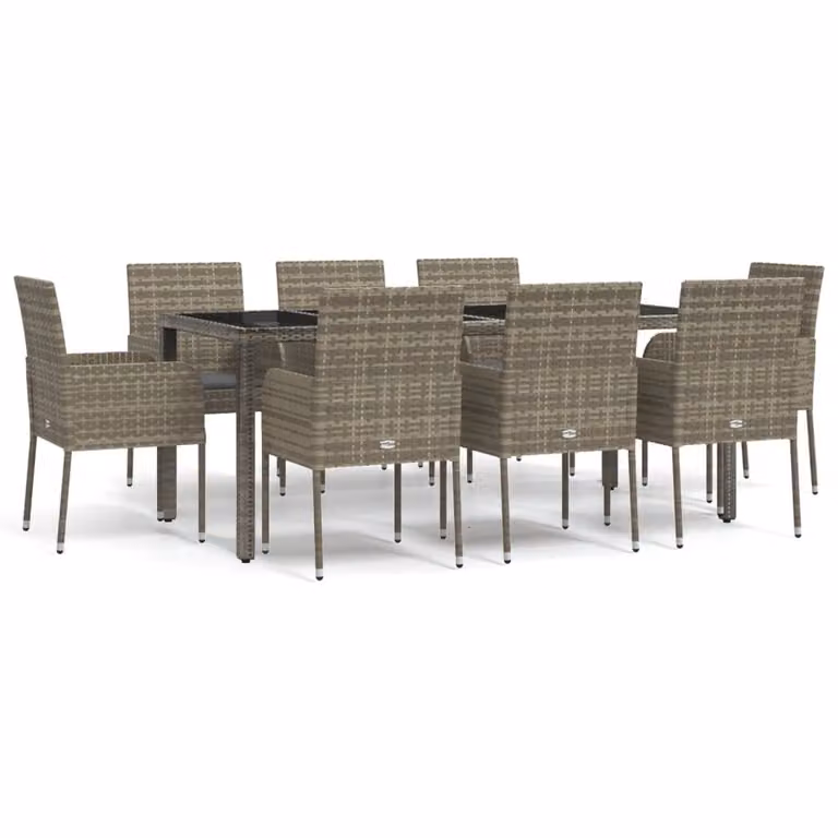 Set da Pranzo da Giardino 9 pz con Cuscini in Polyrattan Grigio