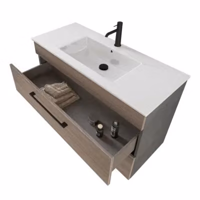 Mobile bagno sospeso Smart con specchio a LED in finitura rovere e bianco, L: 100 cm, P: 43 cm, H: 62 cm – 2