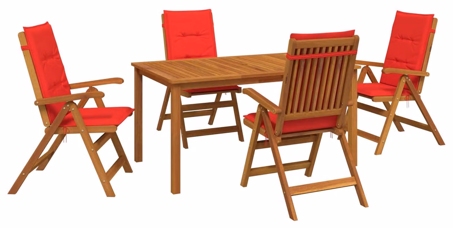 Set da pranzo da giardino composto da 5 pezzi, in legno massello di acacia naturale