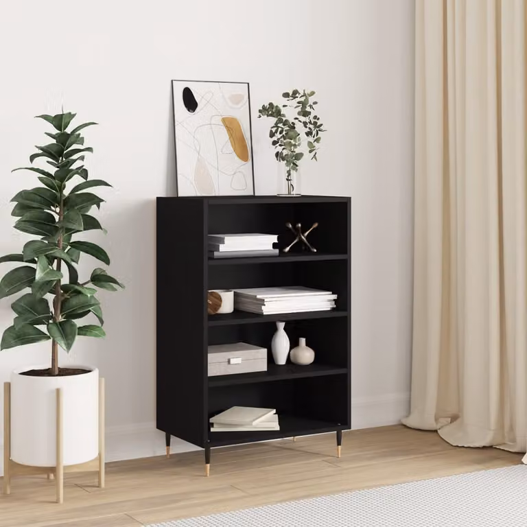 Credenza moderna vidaXL in legno e metallo nera, L: 57 cm, P: 35 cm, H: 90 cm