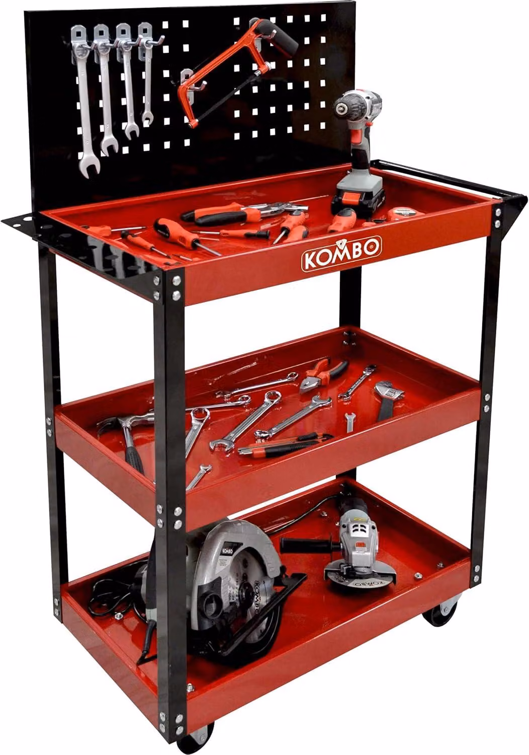 Carrello da officina a 3 ripiani, struttura in acciaio, capacità portante di 150 kg, per uso in officina