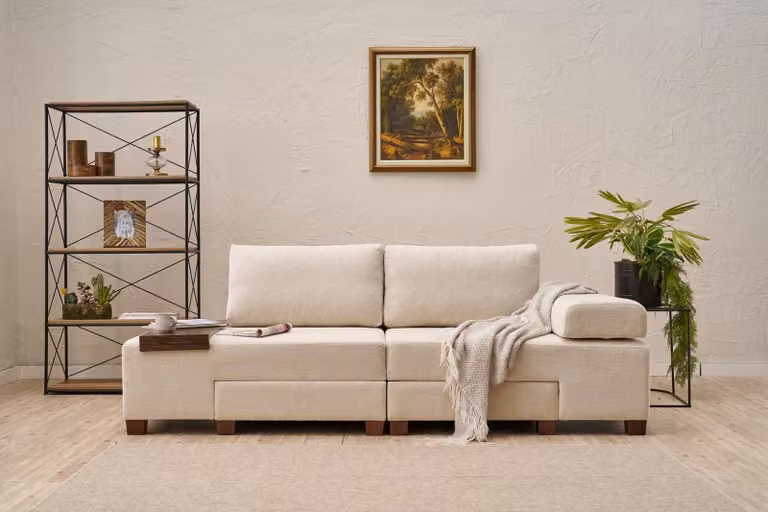 Hanah Home, Perenna Chenille - Crema, divano letto a 3 posti, 100% CHENILLE, crema, 233 x 93 x 83 cm