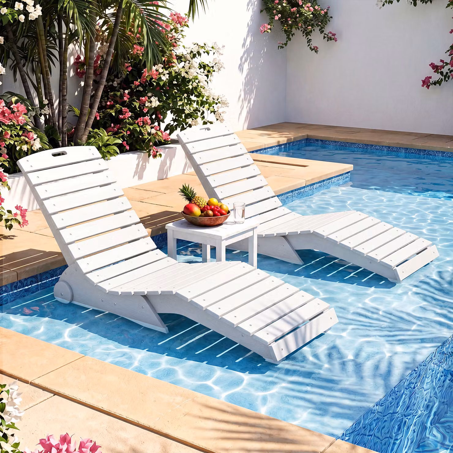 Set di 2 lettini prendisole Costway con design ergonomico a curva a S, impermeabili in plastica, colore bianco, ideali per giardino, balcone o terrazza