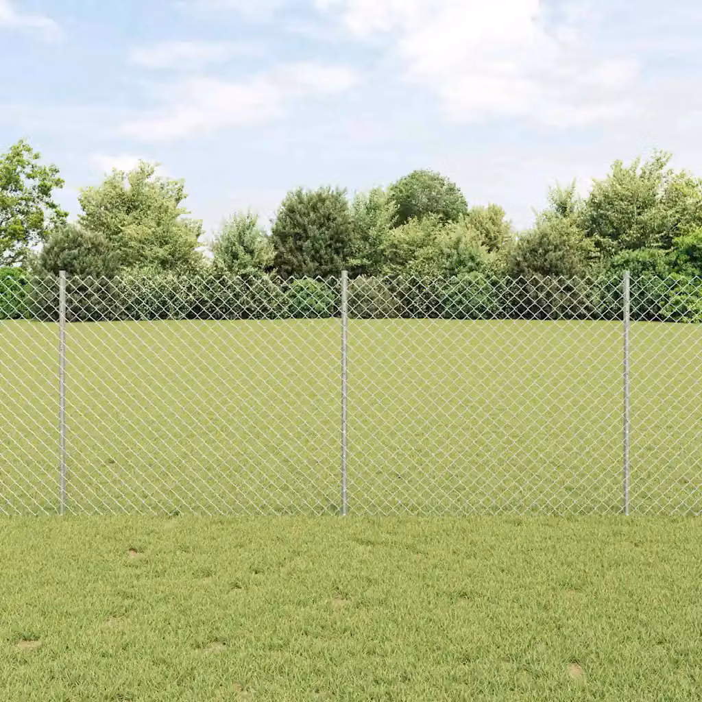 Recinzione a maglie con palo vidaXL in acciaio zincato Argento L: 10 m, H: 1 m