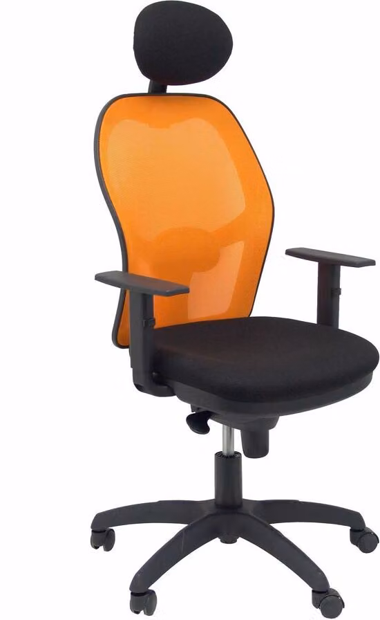 Sedia Jorquera in rete arancione Bali nera con poggiatesta fisso
