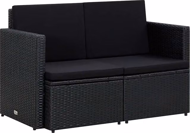 Divano da Giardino a 2 Posti con Cuscini Nero in Polyrattan