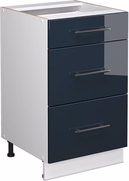 Mobiletto base per cucina Vicco Fame-Line Blu scuro lucido e Bianco L: 50 cm