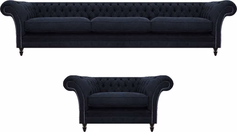 Designer Set Sofa Dreisitze Sofagarnitur Sessel Polstermöbel Chesterfield