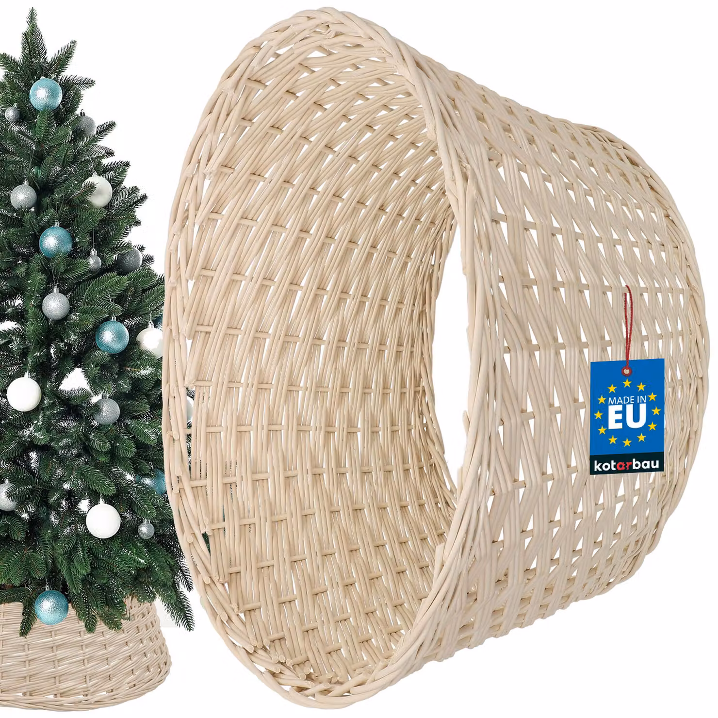 KOTARBAU® Gonna per albero di Natale in salice Ø 55 cm sbiancato Supporto per albero di Natale in rattan naturale Cesto per albero di Natale, supporto per albero di Natale