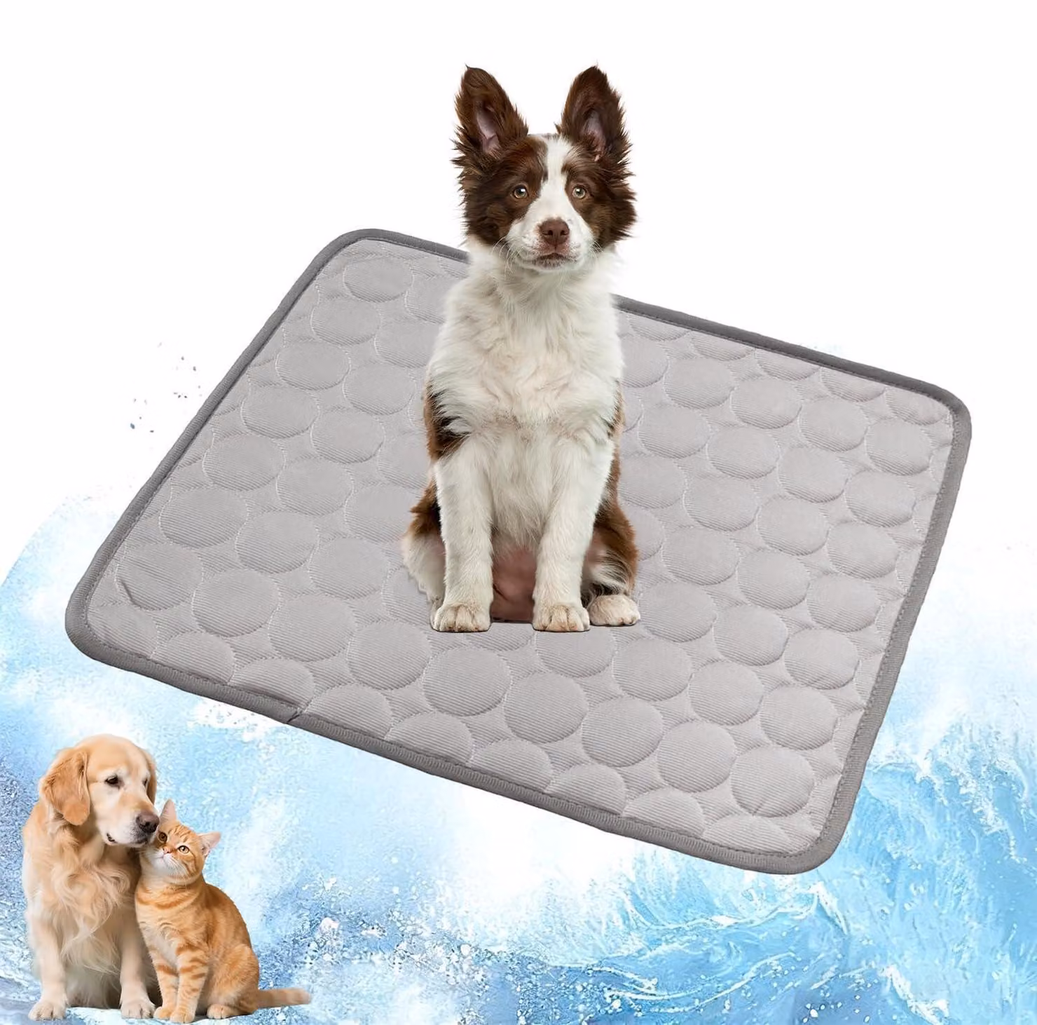 Tappetino refrigerante per animali domestici, 60 x 52 cm, per cani e gatti, colore grigio