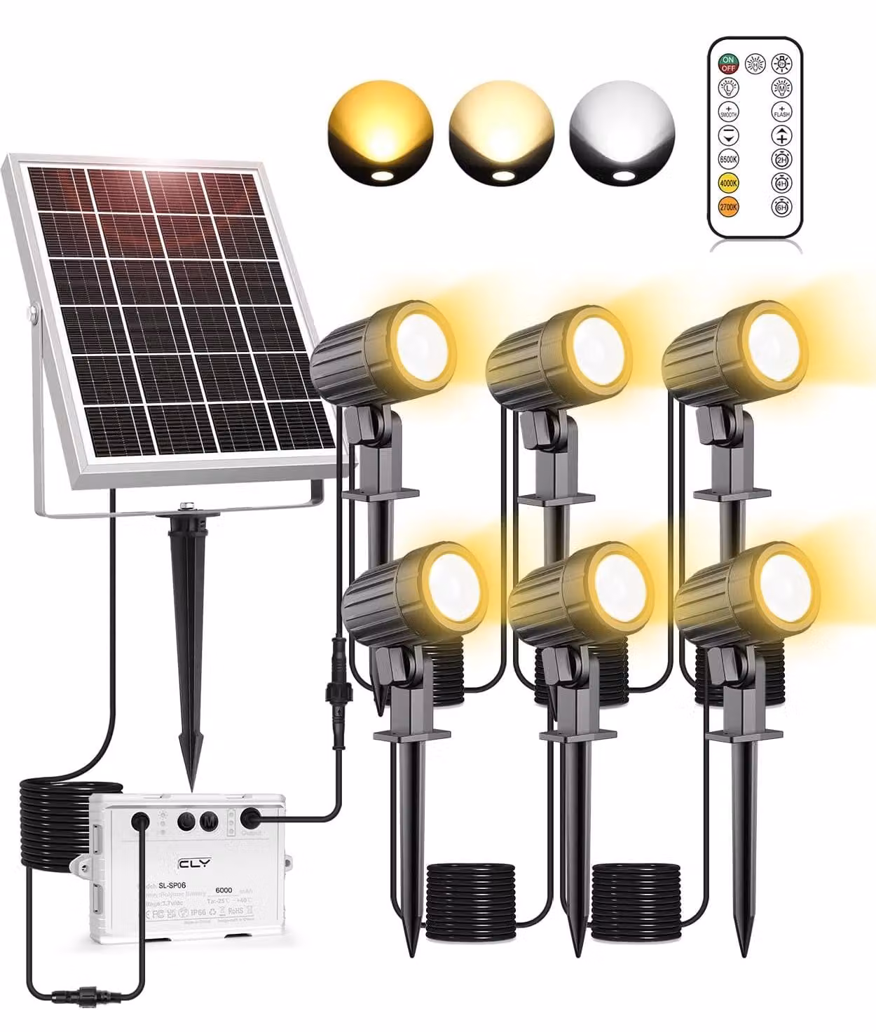 Set di 6 luci solari con telecomando, 3 colori, grado di protezione IP66